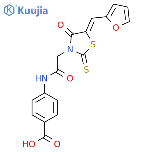 4-{2-(5Z)-5-(furan-2-yl)methylidene-4-oxo-2-sulfanylidene-1,3-thiazolidin-3-ylacetamido}benzoic acid structure