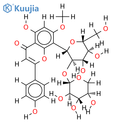 5,4'-dihydroxy-7-methoxy-8-C-[beta-D-xylopyranosyl-(1?2)]-beta-D-glucopyranosyl flavone structure
