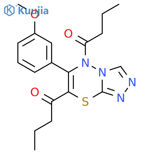 1-5-butanoyl-6-(3-methoxyphenyl)-5H-1,2,4triazolo3,4-b1,3,4thiadiazin-7-ylbutan-1-one structure