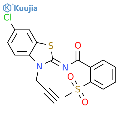 N-(2Z)-6-chloro-3-(prop-2-yn-1-yl)-2,3-dihydro-1,3-benzothiazol-2-ylidene-2-methanesulfonylbenzamide structure