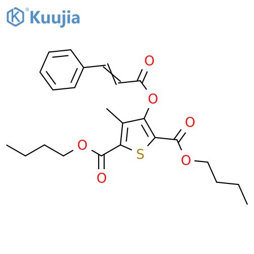 2,5-Thiophenedicarboxylic acid, 3-methyl-4-[(1-oxo-3-phenyl-2-propen-1-yl)oxy]-, 2,5-dibutyl ester structure