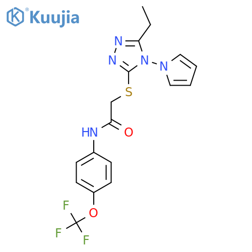 2-{5-ethyl-4-(1H-pyrrol-1-yl)-4H-1,2,4-triazol-3-ylsulfanyl}-N-4-(trifluoromethoxy)phenylacetamide structure