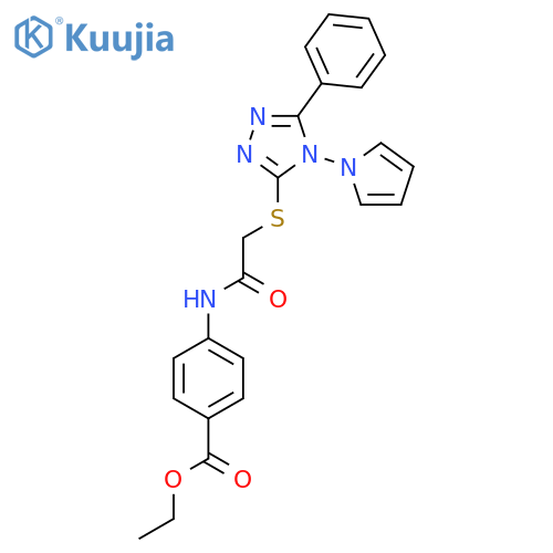 ethyl 4-(2-{5-phenyl-4-(1H-pyrrol-1-yl)-4H-1,2,4-triazol-3-ylsulfanyl}acetamido)benzoate structure