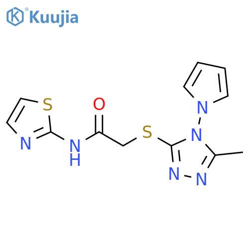 2-{5-methyl-4-(1H-pyrrol-1-yl)-4H-1,2,4-triazol-3-ylsulfanyl}-N-(1,3-thiazol-2-yl)acetamide structure