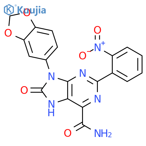 9-(2H-1,3-benzodioxol-5-yl)-2-(2-nitrophenyl)-8-oxo-8,9-dihydro-7H-purine-6-carboxamide structure