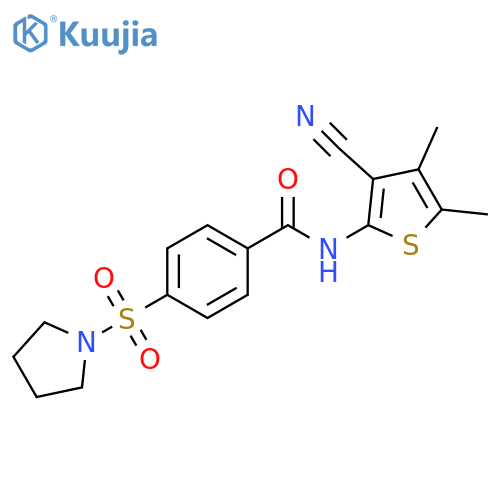 N-(3-cyano-4,5-dimethylthiophen-2-yl)-4-(pyrrolidine-1-sulfonyl)benzamide structure