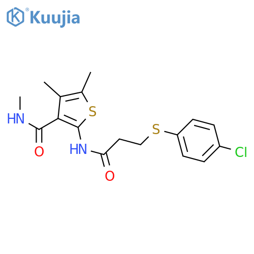 2-{3-(4-chlorophenyl)sulfanylpropanamido}-N,4,5-trimethylthiophene-3-carboxamide structure