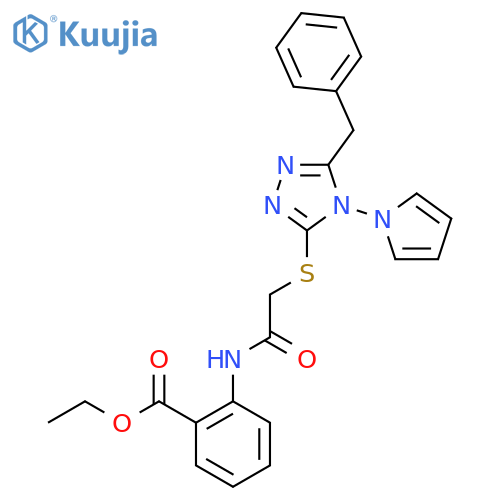 ethyl 2-(2-{5-benzyl-4-(1H-pyrrol-1-yl)-4H-1,2,4-triazol-3-ylsulfanyl}acetamido)benzoate structure