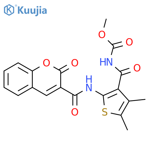 methyl N-4,5-dimethyl-2-(2-oxo-2H-chromene-3-amido)thiophene-3-carbonylcarbamate structure