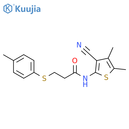 N-(3-cyano-4,5-dimethylthiophen-2-yl)-3-(4-methylphenyl)sulfanylpropanamide structure