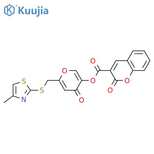 6-{(4-methyl-1,3-thiazol-2-yl)sulfanylmethyl}-4-oxo-4H-pyran-3-yl 2-oxo-2H-chromene-3-carboxylate structure