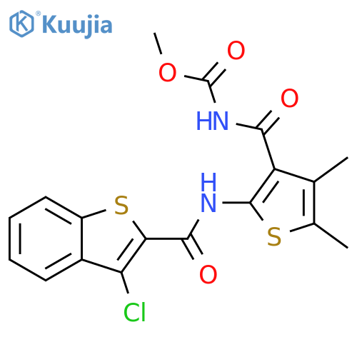 methyl N-2-(3-chloro-1-benzothiophene-2-amido)-4,5-dimethylthiophene-3-carbonylcarbamate structure