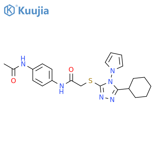 2-{5-cyclohexyl-4-(1H-pyrrol-1-yl)-4H-1,2,4-triazol-3-ylsulfanyl}-N-(4-acetamidophenyl)acetamide structure
