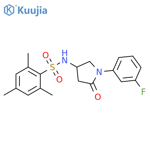 N-1-(3-fluorophenyl)-5-oxopyrrolidin-3-yl-2,4,6-trimethylbenzene-1-sulfonamide structure