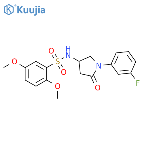 N-1-(3-fluorophenyl)-5-oxopyrrolidin-3-yl-2,5-dimethoxybenzene-1-sulfonamide structure