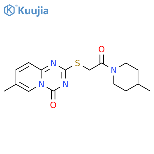 7-methyl-2-{2-(4-methylpiperidin-1-yl)-2-oxoethylsulfanyl}-4H-pyrido1,2-a1,3,5triazin-4-one structure