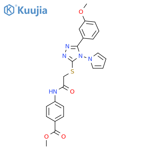 methyl 4-(2-{5-(3-methoxyphenyl)-4-(1H-pyrrol-1-yl)-4H-1,2,4-triazol-3-ylsulfanyl}acetamido)benzoate structure