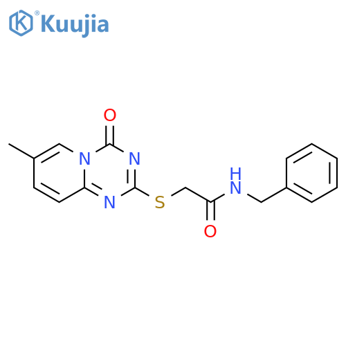 N-benzyl-2-({7-methyl-4-oxo-4H-pyrido1,2-a1,3,5triazin-2-yl}sulfanyl)acetamide structure
