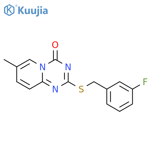 2-{(3-fluorophenyl)methylsulfanyl}-7-methyl-4H-pyrido1,2-a1,3,5triazin-4-one structure