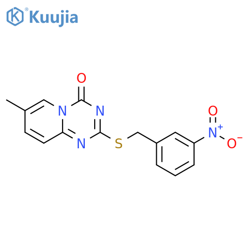 7-methyl-2-{(3-nitrophenyl)methylsulfanyl}-4H-pyrido1,2-a1,3,5triazin-4-one structure