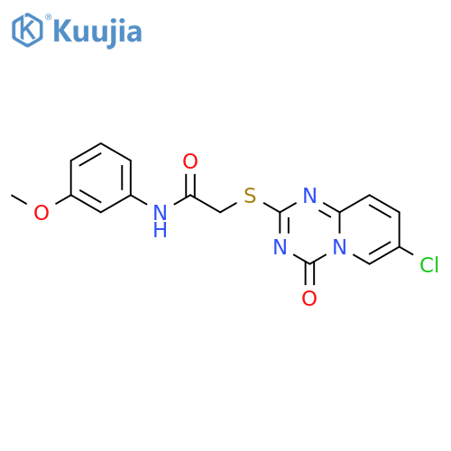 2-({7-chloro-4-oxo-4H-pyrido1,2-a1,3,5triazin-2-yl}sulfanyl)-N-(3-methoxyphenyl)acetamide structure