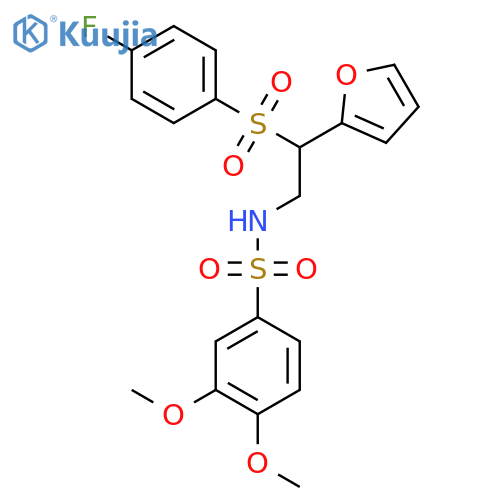 N-2-(4-fluorobenzenesulfonyl)-2-(furan-2-yl)ethyl-3,4-dimethoxybenzene-1-sulfonamide structure