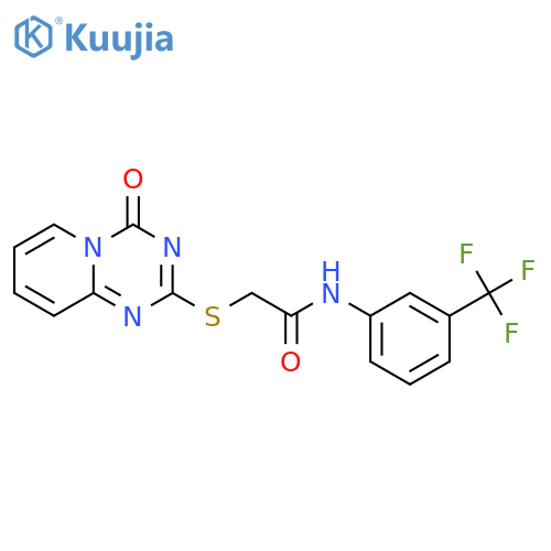 2-({4-oxo-4H-pyrido1,2-a1,3,5triazin-2-yl}sulfanyl)-N-3-(trifluoromethyl)phenylacetamide structure