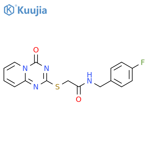 N-(4-fluorophenyl)methyl-2-({4-oxo-4H-pyrido1,2-a1,3,5triazin-2-yl}sulfanyl)acetamide structure