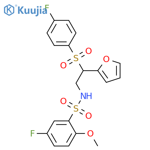 5-fluoro-N-2-(4-fluorobenzenesulfonyl)-2-(furan-2-yl)ethyl-2-methoxybenzene-1-sulfonamide structure