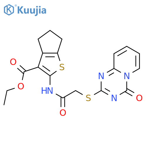 ethyl 2-2-({4-oxo-4H-pyrido1,2-a1,3,5triazin-2-yl}sulfanyl)acetamido-4H,5H,6H-cyclopentabthiophene-3-carboxylate structure