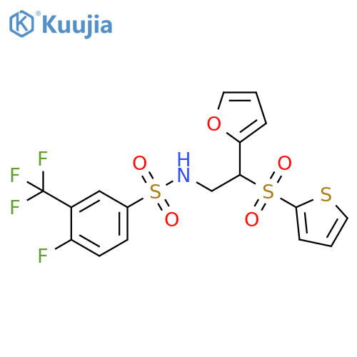 4-fluoro-N-2-(furan-2-yl)-2-(thiophene-2-sulfonyl)ethyl-3-(trifluoromethyl)benzene-1-sulfonamide structure