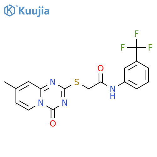 2-({8-methyl-4-oxo-4H-pyrido1,2-a1,3,5triazin-2-yl}sulfanyl)-N-3-(trifluoromethyl)phenylacetamide structure