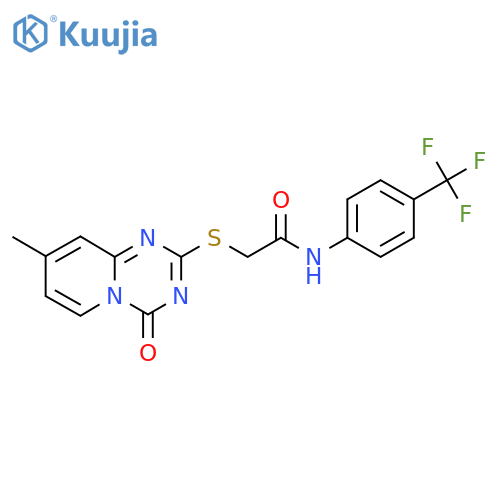 2-({8-methyl-4-oxo-4H-pyrido1,2-a1,3,5triazin-2-yl}sulfanyl)-N-4-(trifluoromethyl)phenylacetamide structure
