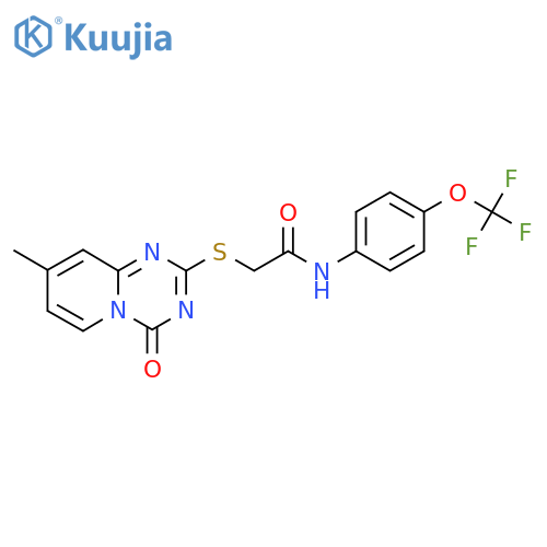 2-({8-methyl-4-oxo-4H-pyrido1,2-a1,3,5triazin-2-yl}sulfanyl)-N-4-(trifluoromethoxy)phenylacetamide structure