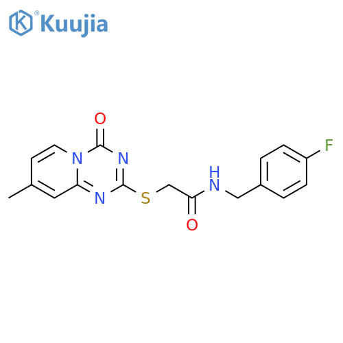 N-(4-fluorophenyl)methyl-2-({8-methyl-4-oxo-4H-pyrido1,2-a1,3,5triazin-2-yl}sulfanyl)acetamide structure