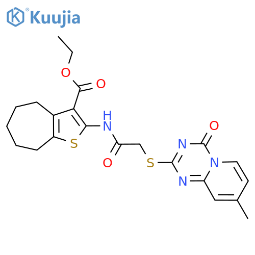 ethyl 2-2-({8-methyl-4-oxo-4H-pyrido1,2-a1,3,5triazin-2-yl}sulfanyl)acetamido-4H,5H,6H,7H,8H-cycloheptabthiophene-3-carboxylate structure
