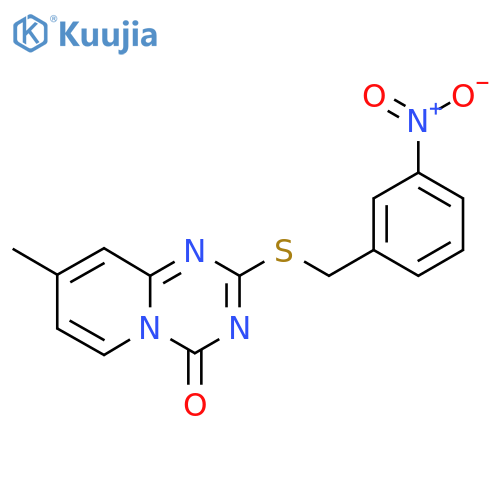 8-methyl-2-{(3-nitrophenyl)methylsulfanyl}-4H-pyrido1,2-a1,3,5triazin-4-one structure