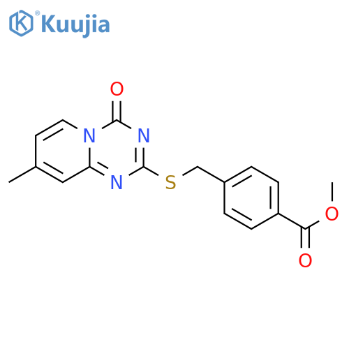 methyl 4-({8-methyl-4-oxo-4H-pyrido1,2-a1,3,5triazin-2-yl}sulfanyl)methylbenzoate structure