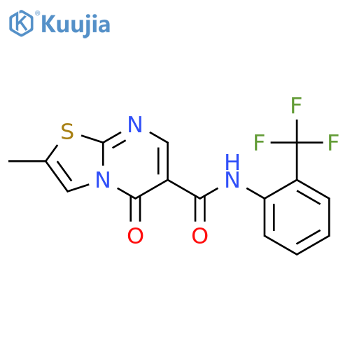 2-methyl-5-oxo-N-2-(trifluoromethyl)phenyl-5H-1,3thiazolo3,2-apyrimidine-6-carboxamide structure