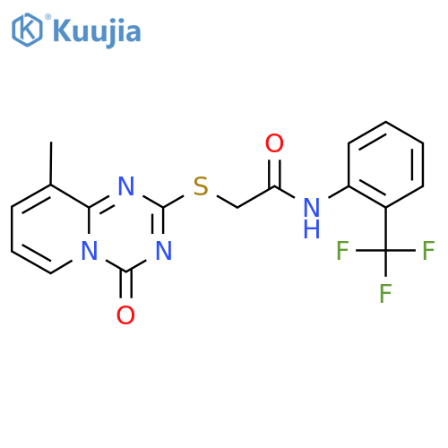 2-({9-methyl-4-oxo-4H-pyrido1,2-a1,3,5triazin-2-yl}sulfanyl)-N-2-(trifluoromethyl)phenylacetamide structure