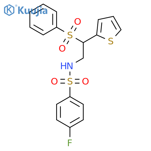 N-2-(benzenesulfonyl)-2-(thiophen-2-yl)ethyl-4-fluorobenzene-1-sulfonamide structure