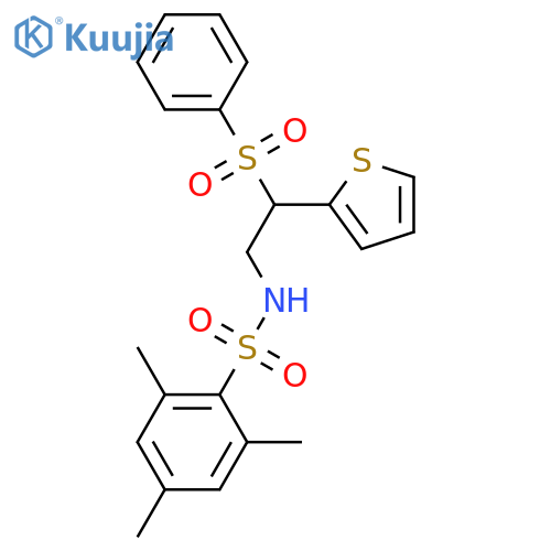 N-2-(benzenesulfonyl)-2-(thiophen-2-yl)ethyl-2,4,6-trimethylbenzene-1-sulfonamide structure