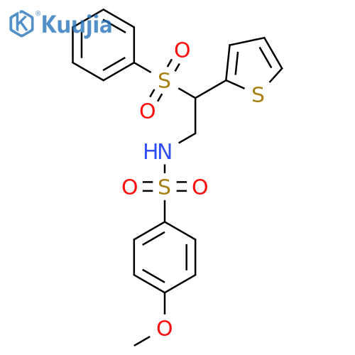 N-2-(benzenesulfonyl)-2-(thiophen-2-yl)ethyl-4-methoxybenzene-1-sulfonamide structure