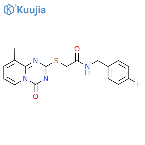 N-(4-fluorophenyl)methyl-2-({9-methyl-4-oxo-4H-pyrido1,2-a1,3,5triazin-2-yl}sulfanyl)acetamide structure