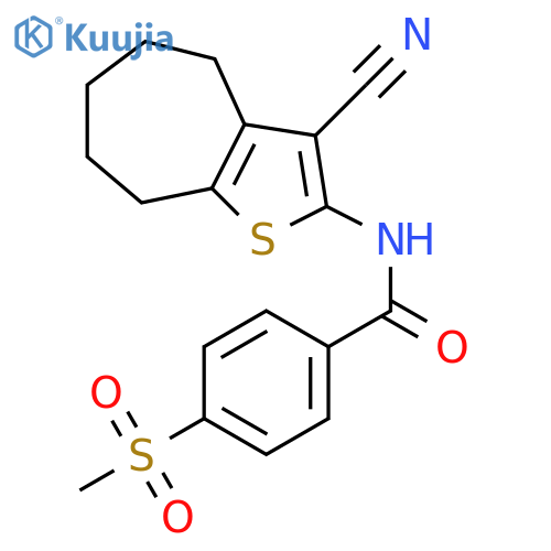 N-{3-cyano-4H,5H,6H,7H,8H-cycloheptabthiophen-2-yl}-4-methanesulfonylbenzamide structure