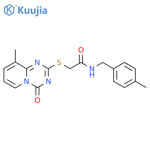 2-({9-methyl-4-oxo-4H-pyrido1,2-a1,3,5triazin-2-yl}sulfanyl)-N-(4-methylphenyl)methylacetamide structure