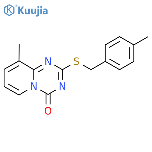 9-methyl-2-{(4-methylphenyl)methylsulfanyl}-4H-pyrido1,2-a1,3,5triazin-4-one structure