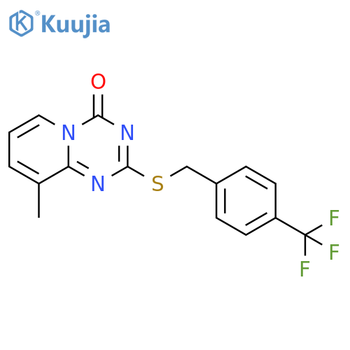 9-methyl-2-({4-(trifluoromethyl)phenylmethyl}sulfanyl)-4H-pyrido1,2-a1,3,5triazin-4-one structure