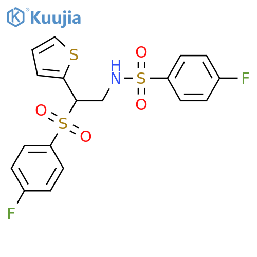 4-fluoro-N-2-(4-fluorobenzenesulfonyl)-2-(thiophen-2-yl)ethylbenzene-1-sulfonamide structure