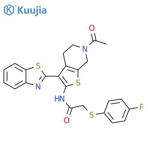 N-6-acetyl-3-(1,3-benzothiazol-2-yl)-4H,5H,6H,7H-thieno2,3-cpyridin-2-yl-2-(4-fluorophenyl)sulfanylacetamide structure